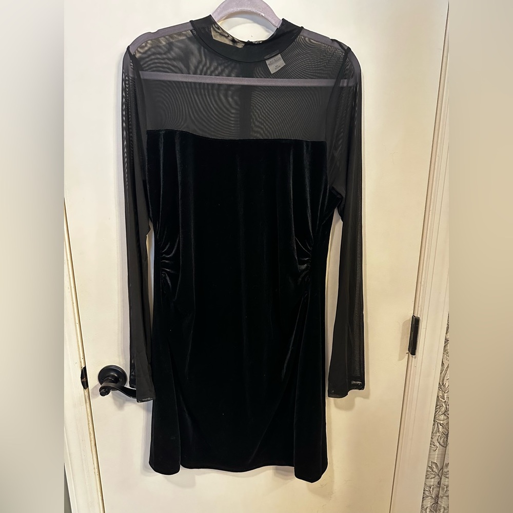 Wild Fable Black Velvet Long Bell Sleeve Dress